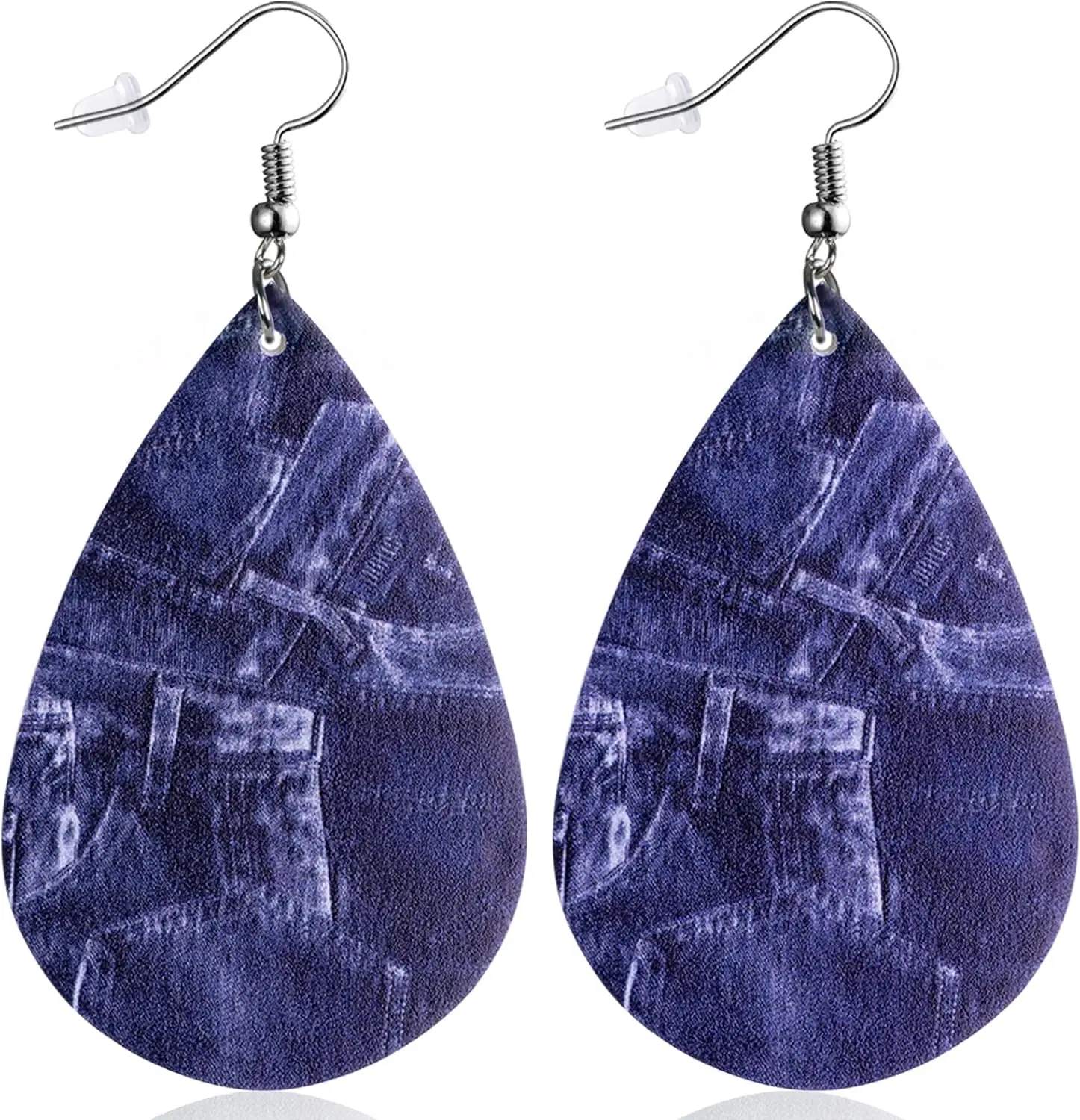 Denim Jean Earrings for Women Leather Teardrop Dangle Drop Jewelry Outfits Accessories