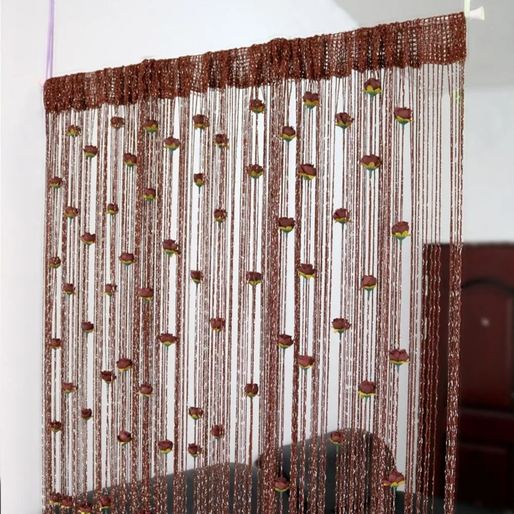 

Elegant Shiny Rose Flower String Curtain Solid Color 1*2M Door Curtain Room Divider Tassel Window Curtain Home Decor