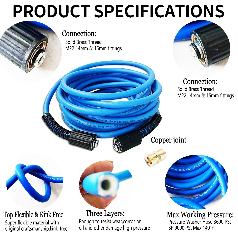 Super Flexible Kink Resistant Pressure Washer Cleaning Hose Extension Pipe Replacement Hose For Karcher Lavor Parkside Connector