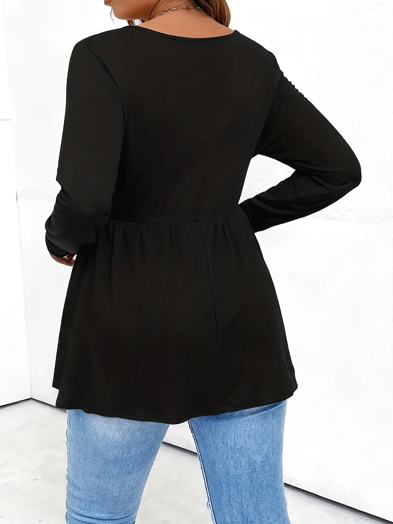 Langärmlige Tunika mit quadratischem Ausschnitt für Damen in Übergröße für elegantes und bequemes Alltags-Tragen – Detail 3