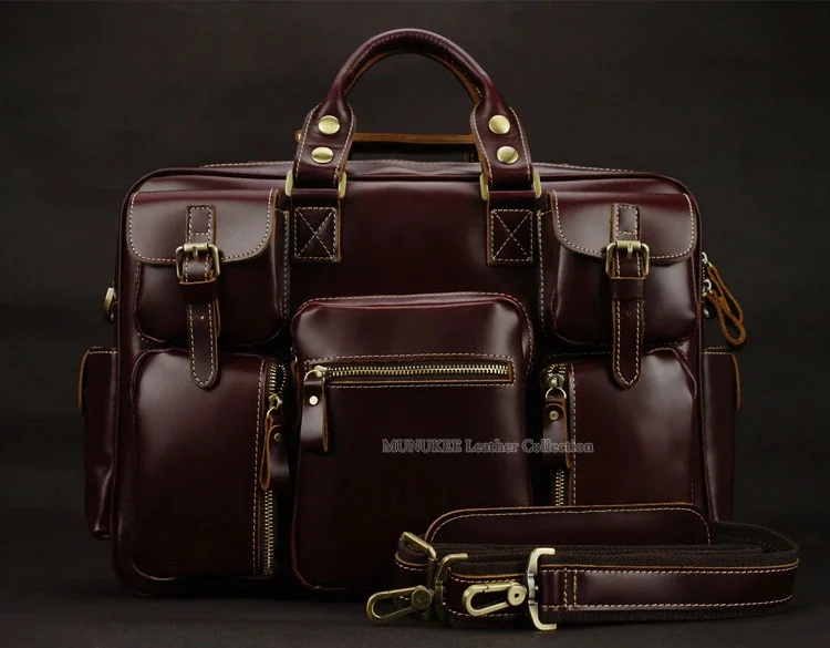 Luxury Italian Genuine Leather Men's Briefcase Big Business Bag 15