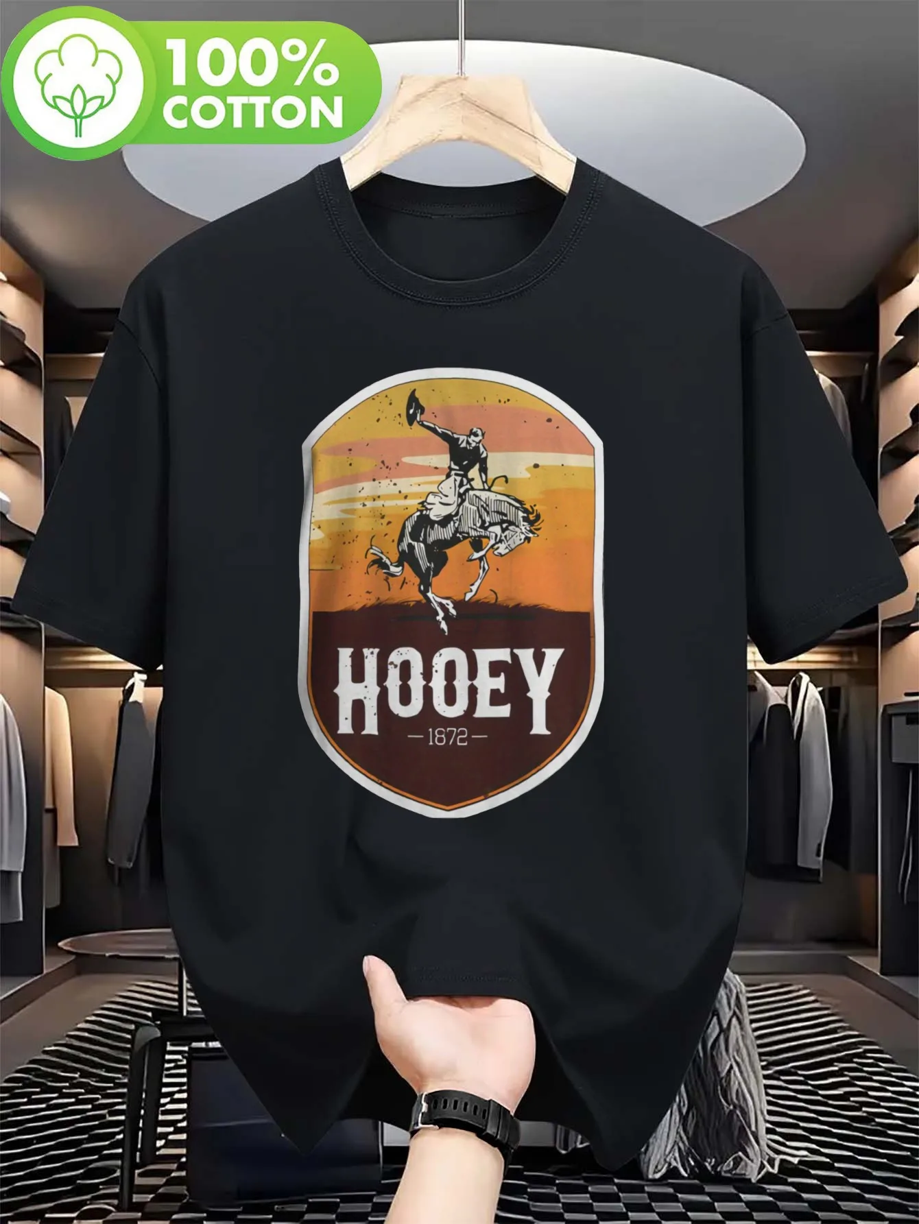 

Hu Yi 1872 Horserider Sunset Pattern T-shirt -100% Cotton Round Neck Comfortable Fit All Seasons Casual Outdoor and Sportswear