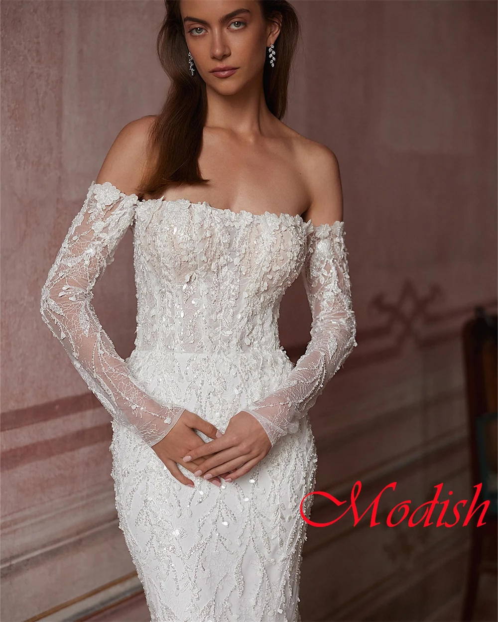 Robe de mariée en Tulle blanc personnalisée, exquise, sans bretelles, manches longues, traîne chapelle, fermeture éclair au dos, robe sirène