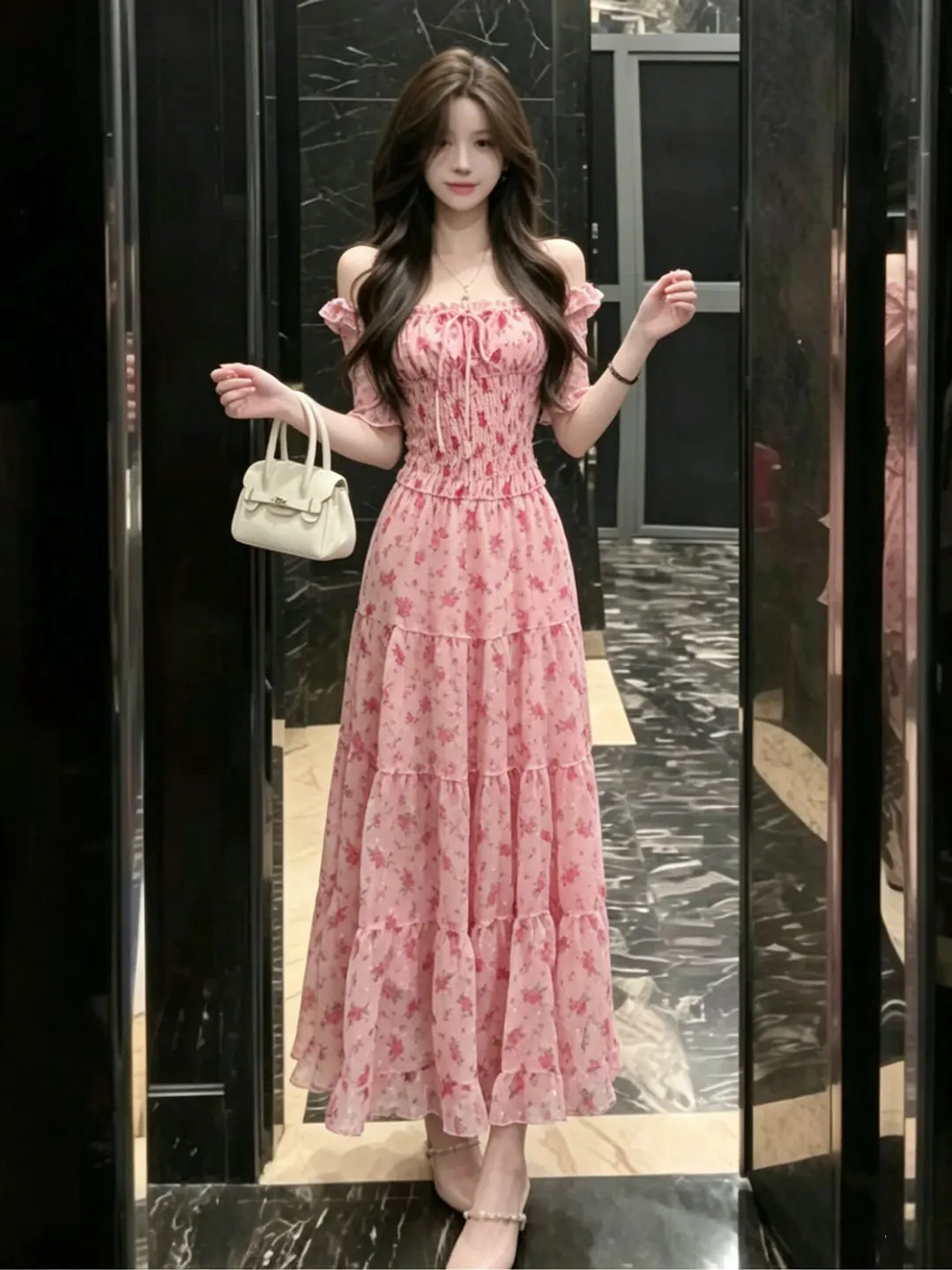 

Retro Unique Beautiful Floral Slimming Long Dress Beach Vacation Style One Shoulder Dress Summer 2026 Women's Fashion Dress