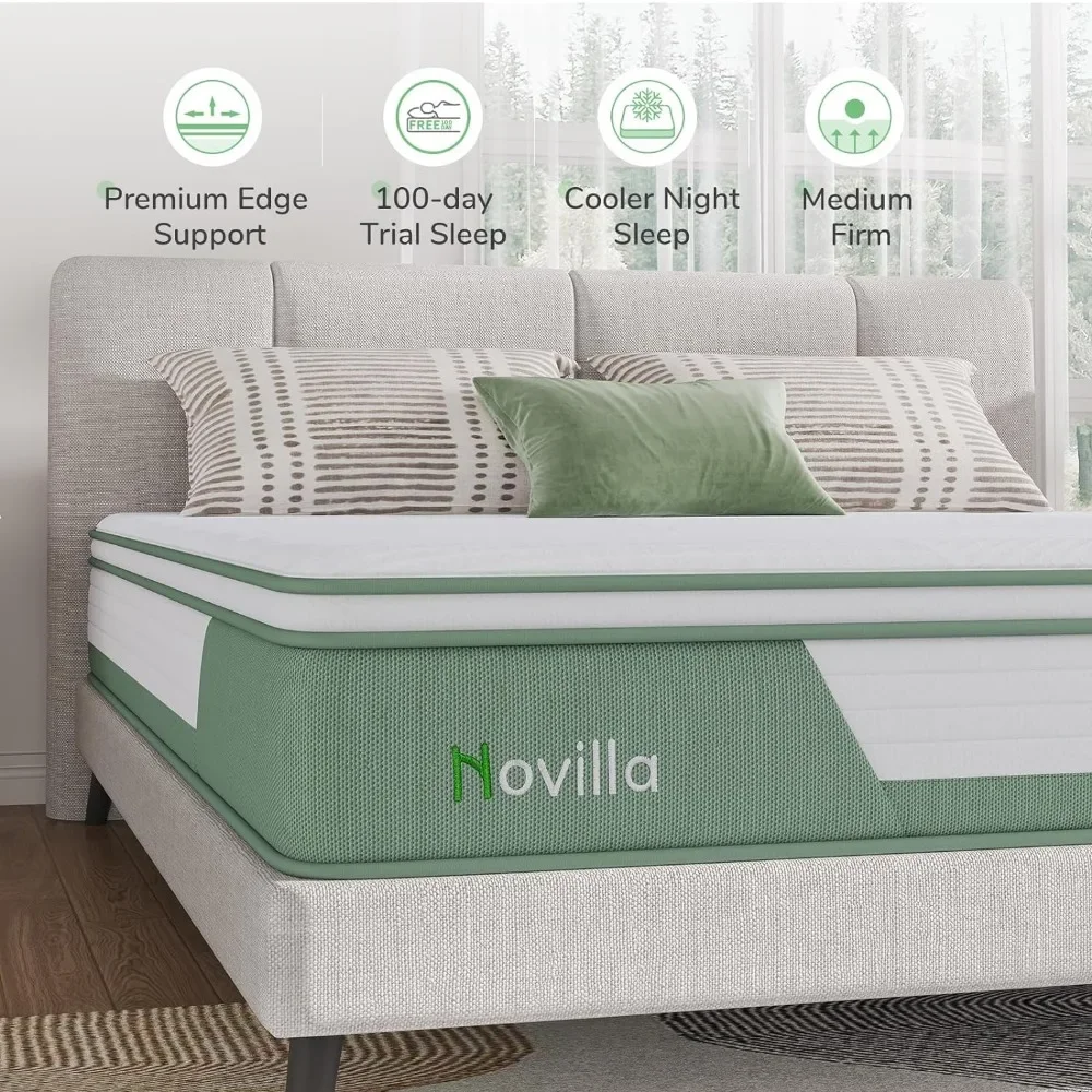 Colchão Híbrido com Gel Memory Foam para Alívio de Pressão e Noite Fria, Cama King Firme, Zona 5, 12"