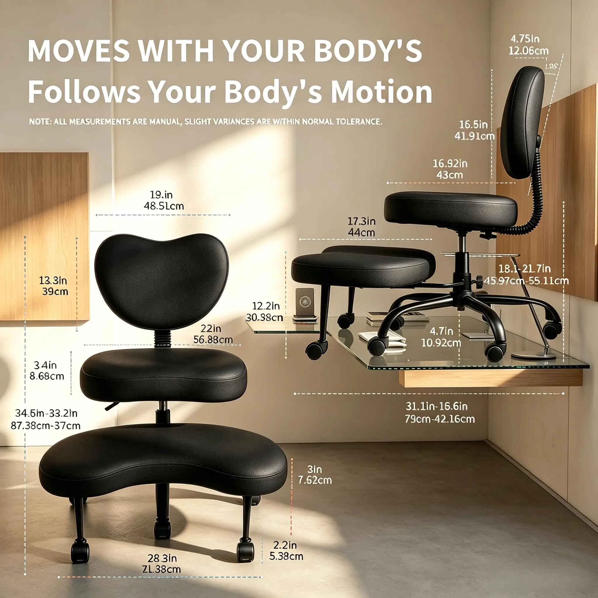 Ergonomic Criss Cross Chair, Oversized Cross Legged Office Chair with Lumbar Support & 6.7