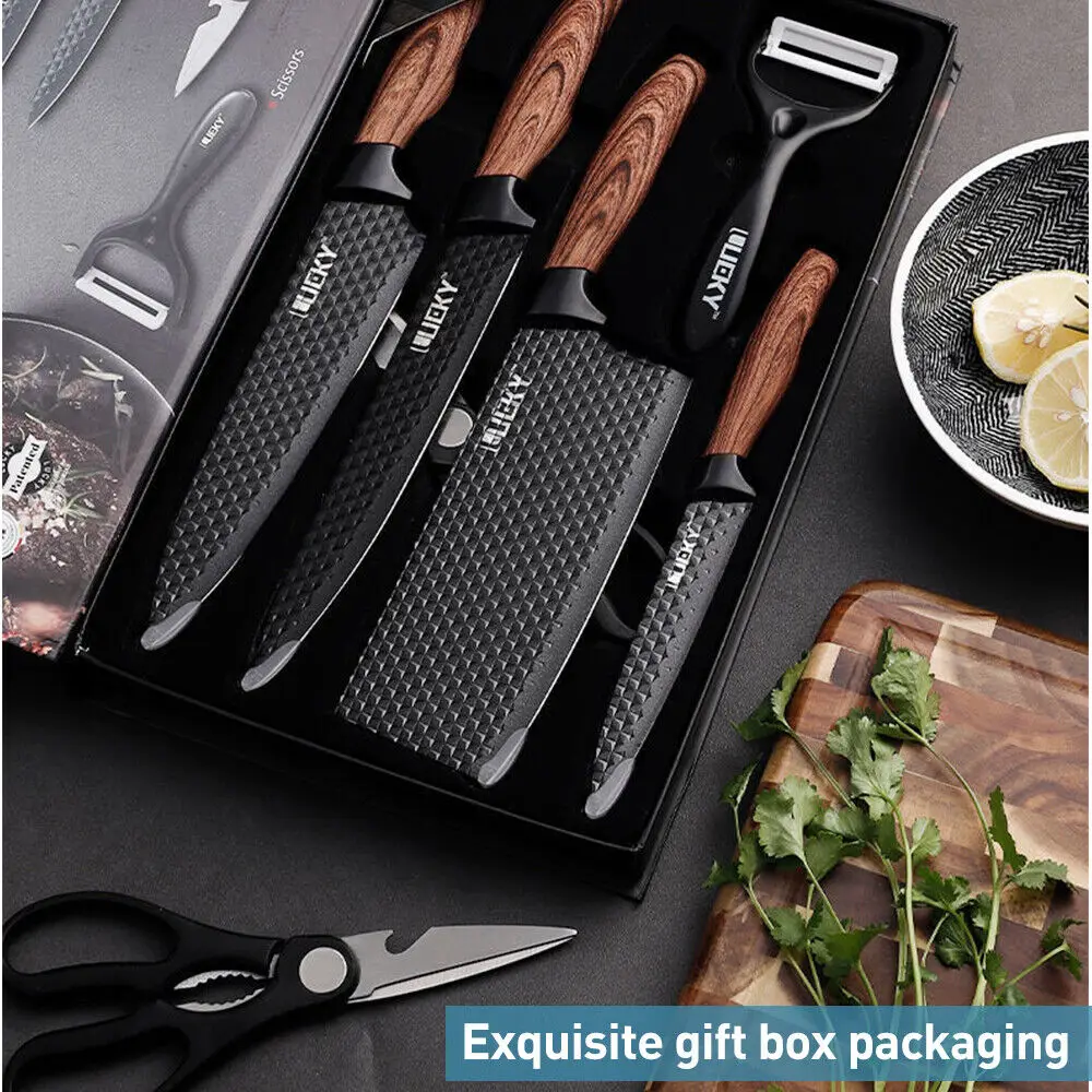 6pcs Knives Kitchen Knives 5 7 8 inch Paring Utility Slicing Chef Set+Peeler High Quality Stain Steel Cooking Tool