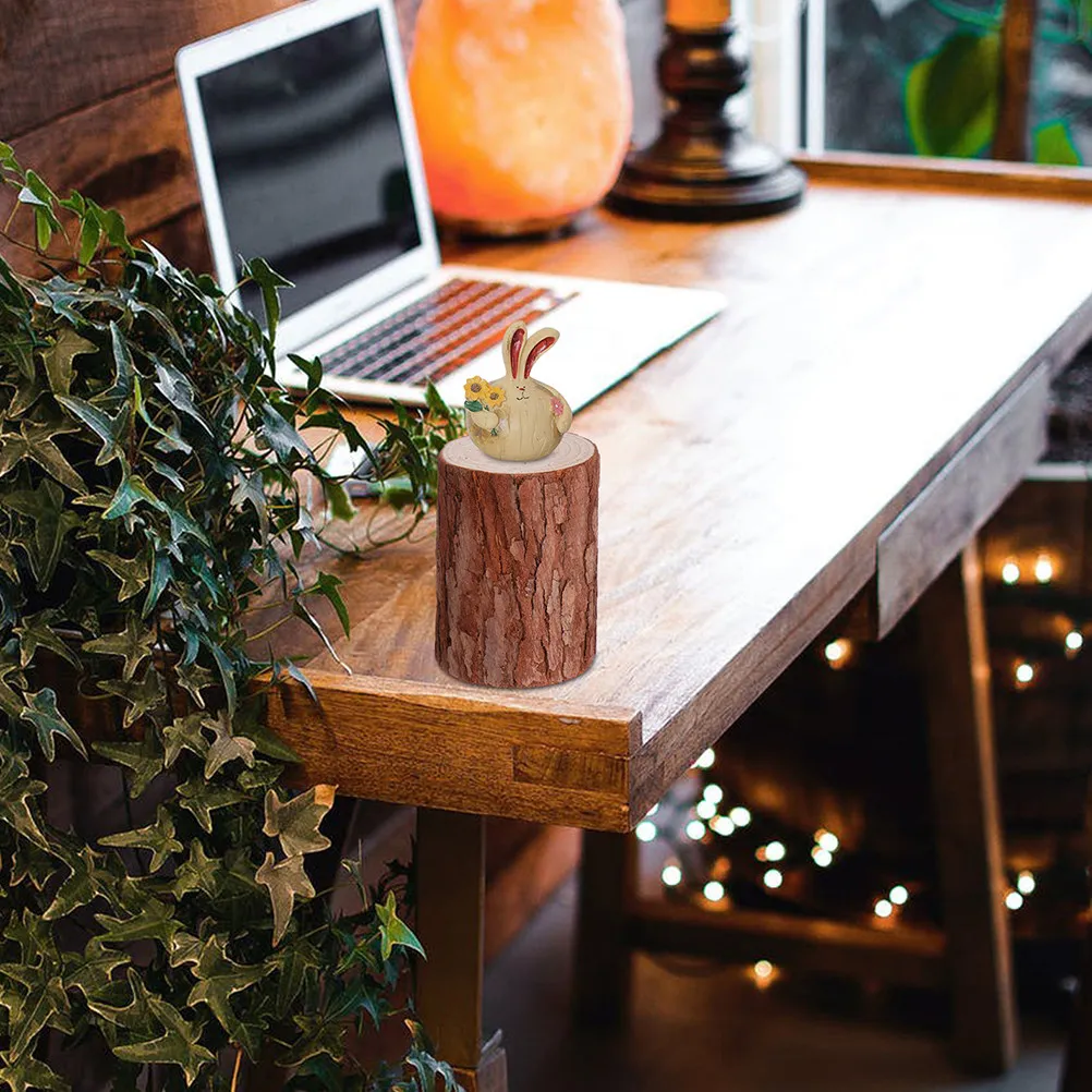 2Pcs Wood Stump Mini Decor Creative Desktop Landscape Adornment Natural Rustic Decoration for Room Garden Shelf