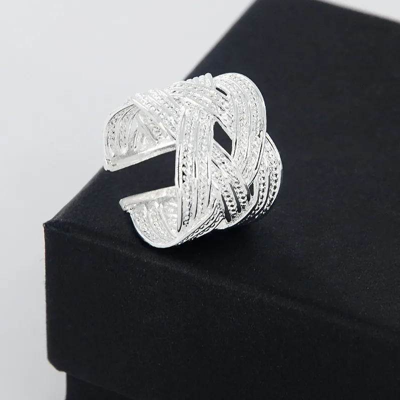 2021 New Arrived 925 Sterling Silver Big Net Weaving Sparkling Ring Simple Style Versatile Decorative Ring Women Fashion Jewelry