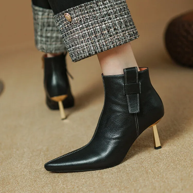 

Top Cow Leather Women Chelsea Boots Black Chic Fashion Chelsea Botas Iron Thin High Heels Autumn Botines Chaussure Femininos