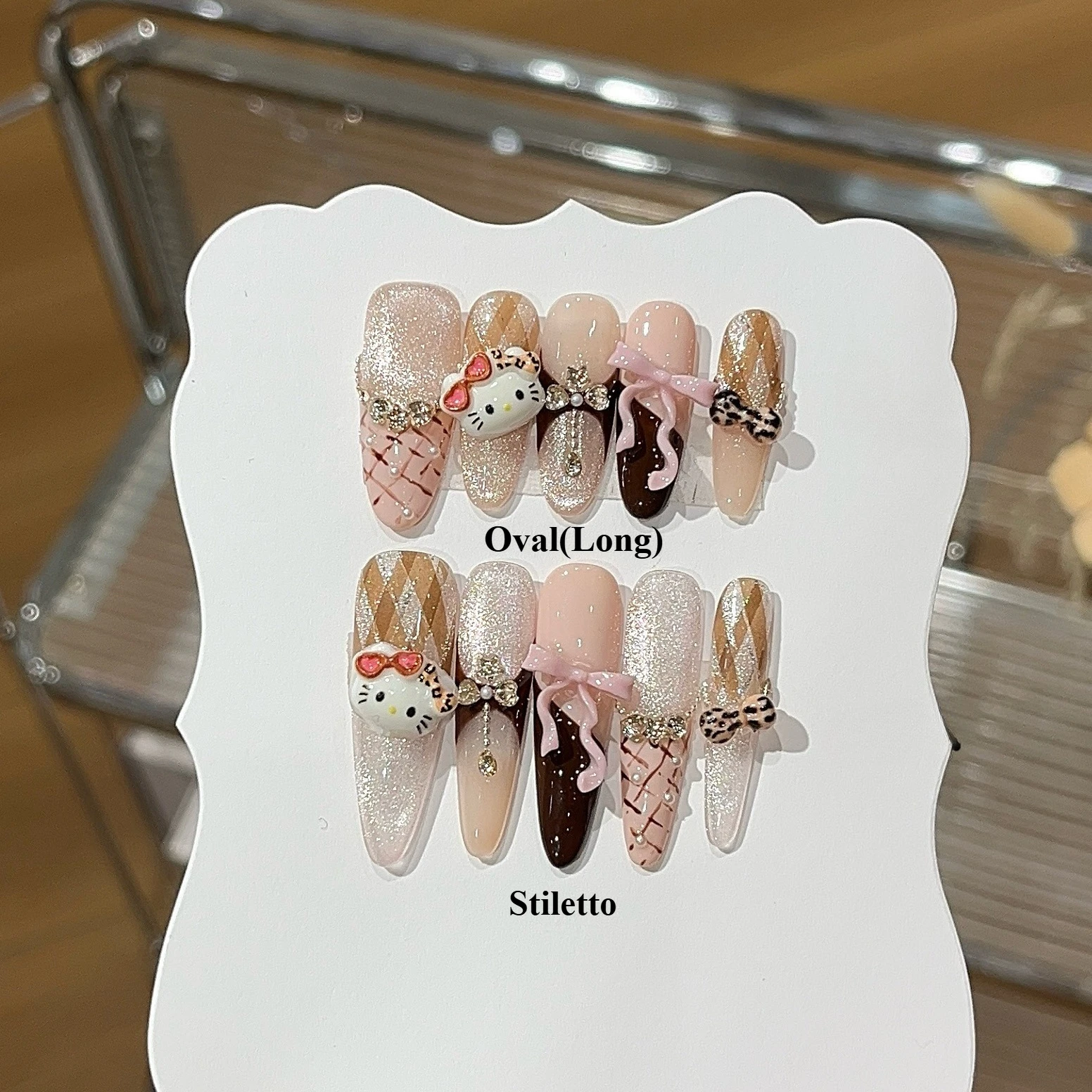 

10 шт., ручная работа, пресс на ногтях, сладкий флэш-узор, бант «кошачий глаз», мультяшная наклейка «кошачий кот», наклейка с бриллиантами, накладные типсы для ногтей