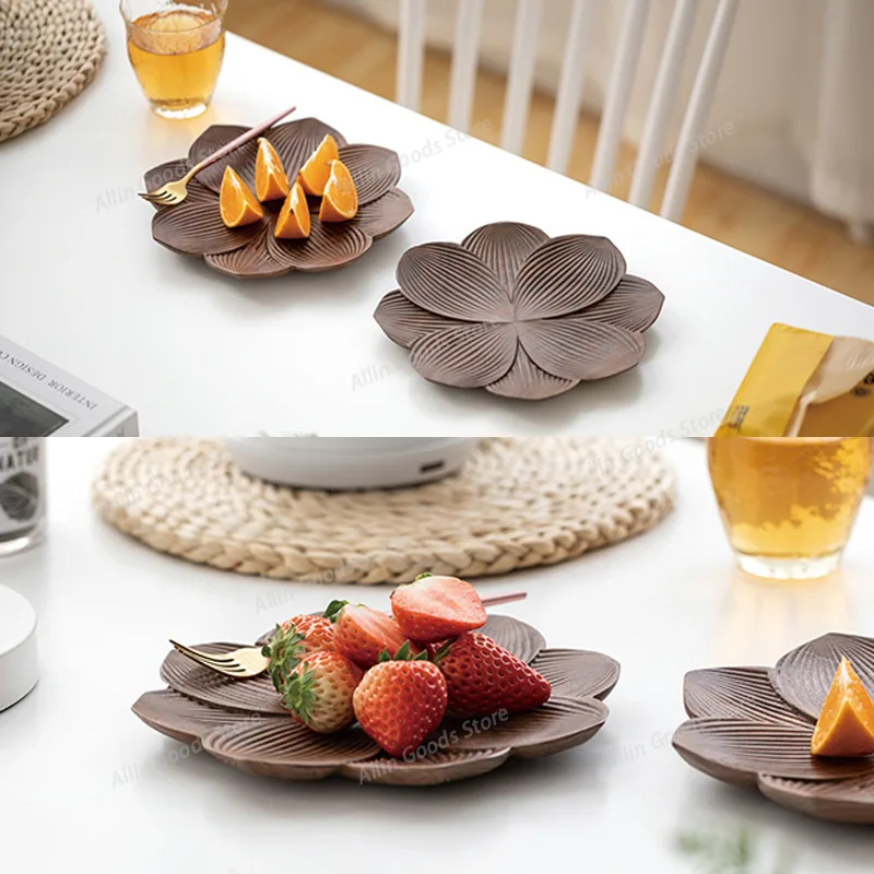 Walnut Solid Wood  Fruit Tray Chinese Dim Sum  Tea Pastry Cake Snack  Coffee Saucer