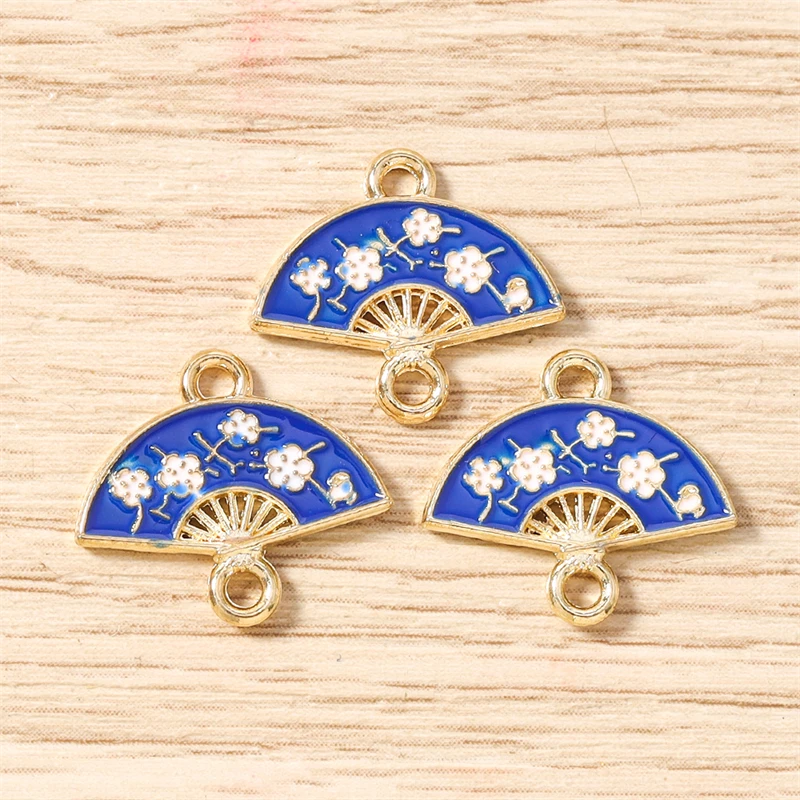 10 Stück 16 x 14 mm niedliche bunte Emaille-Blumen-Fächer-Charms-Anschlüsse für Schmuckherstellung, Halsketten, Armbänder, DIY-Bastelzubehör – Detail 8