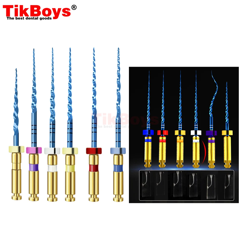 مواد أدوات لطبيب أسنان قناة جذور الأسنان ، ملف فائق ، دوار ذهبي ، تنشيط حراري ، تفتق مرن للمحرك ، 25 ،