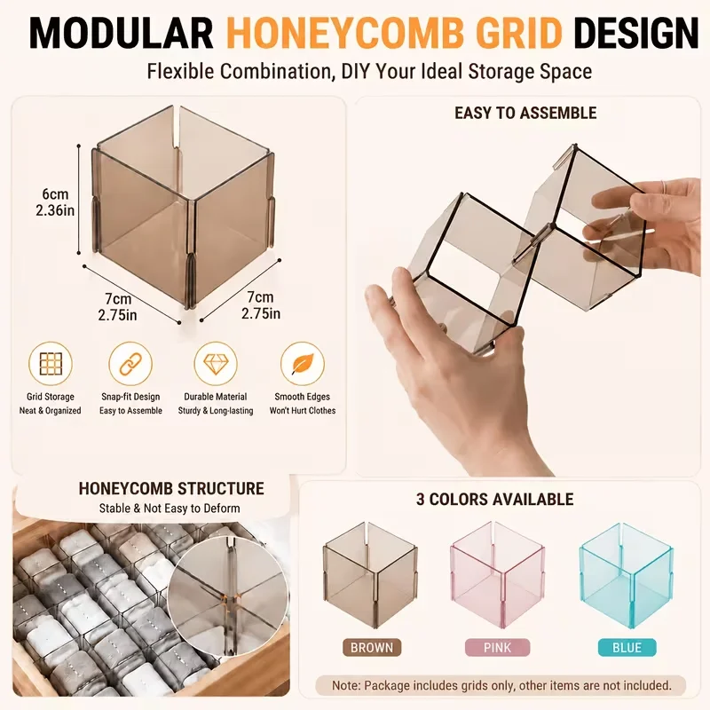 Honeycomb Grid Drawer Organizer Combinable Dividers Underwear Socks Storage Box Drawer Thickened Durable Wardrobe Tidy Tool