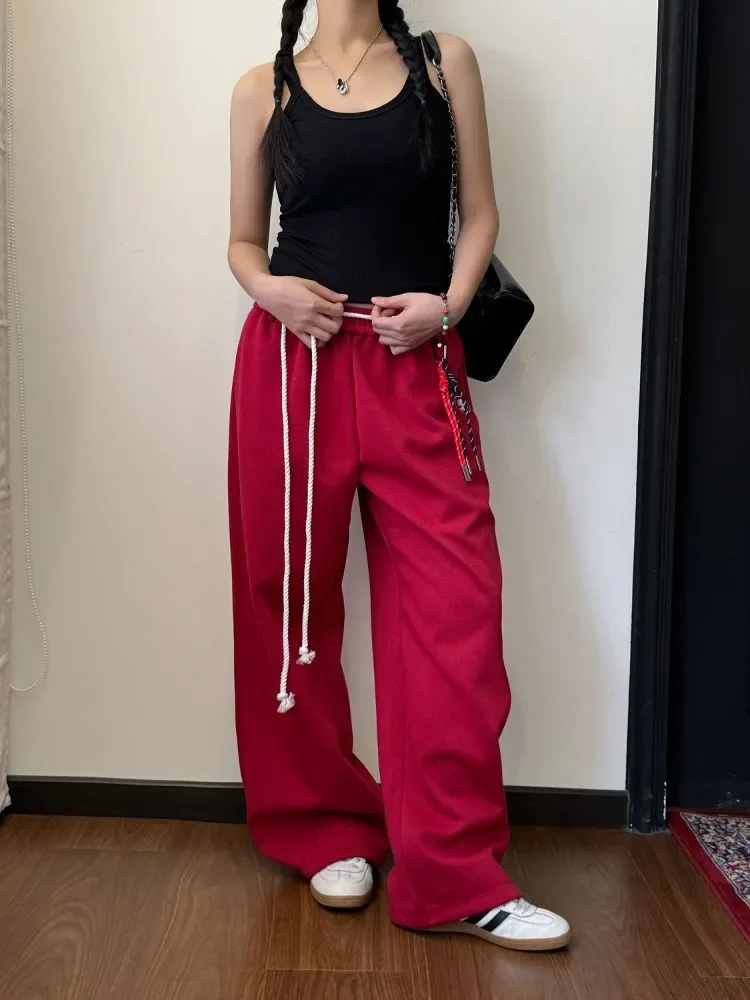 HOUZHOU Y2k Kpop Red Sweatpants Women Baggy Harajuku Korean Hip Hop Style Wide Leg Jogger Pants Streetwear Oversized Aesthetic