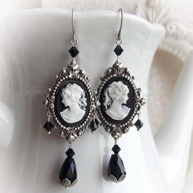 Retro-Tropfen im böhmischen Stil mit Göttin-Avatar-Muster, Haken-Ohrringe, Schmuck, Geschenk, 1 Paar