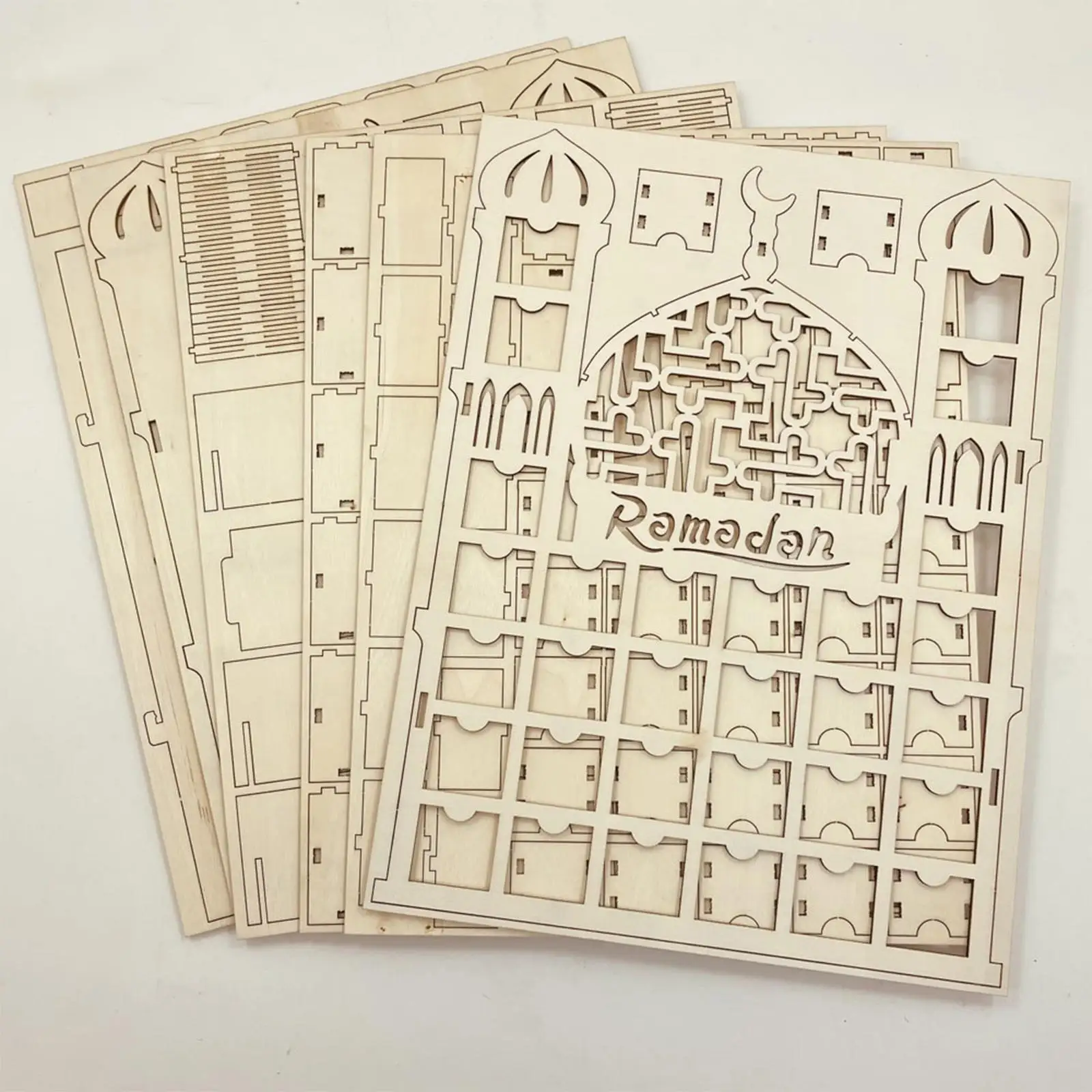 Wooden Ramadan Advent Calendar with LED Light 30 Drawers Eid Mubarak Box for Home Table Decoration Kids Party Gift