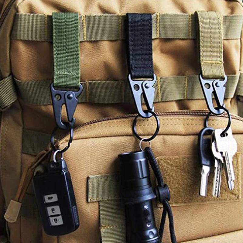 Military Tactical Hanging Key Hook Clip Clamp Buckle Nylon Webbing Molle Belt Carabiner Outdoor Strap Climbing Accessories