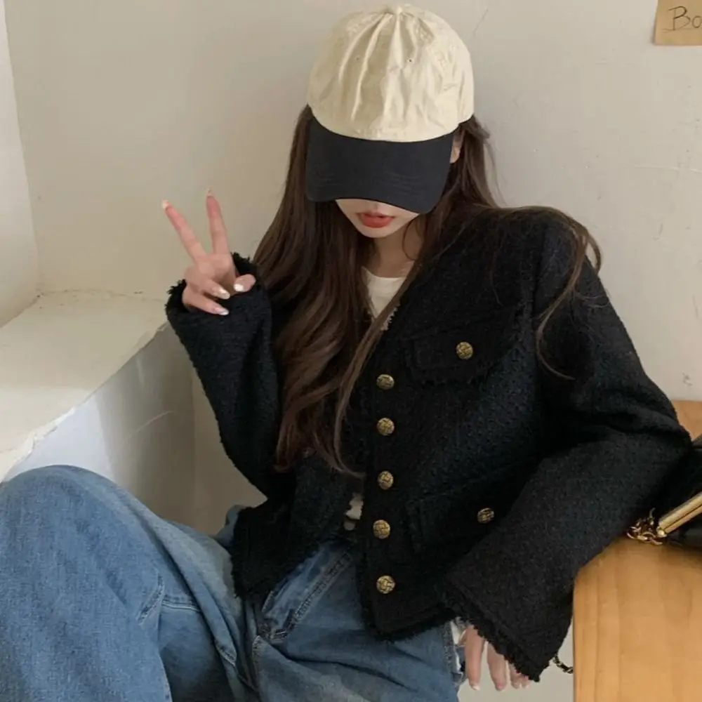 

Classic Y2k Elegant Jacket Women Tweed Korean Vintage Coats Chic Outerwear Socialite Style Jacket Autumn/Winter