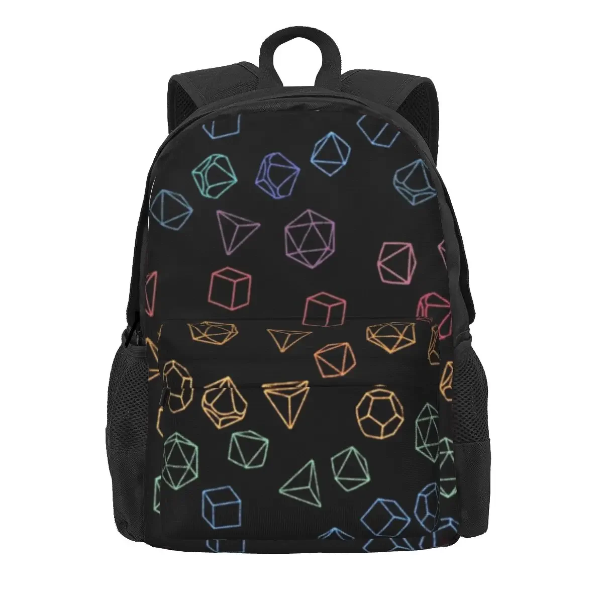 DnD Dice Rainbow On Black Pattern Backpacks Boys Girls Bookbag Students School Bags Kids Rucksack Travel Rucksack Shoulder Bag