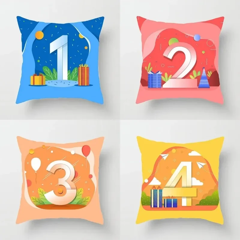 Bedside Cushion Printed Home Decoration Living Room Sofa Arabic Cartoon Numbers Car Pillow Case