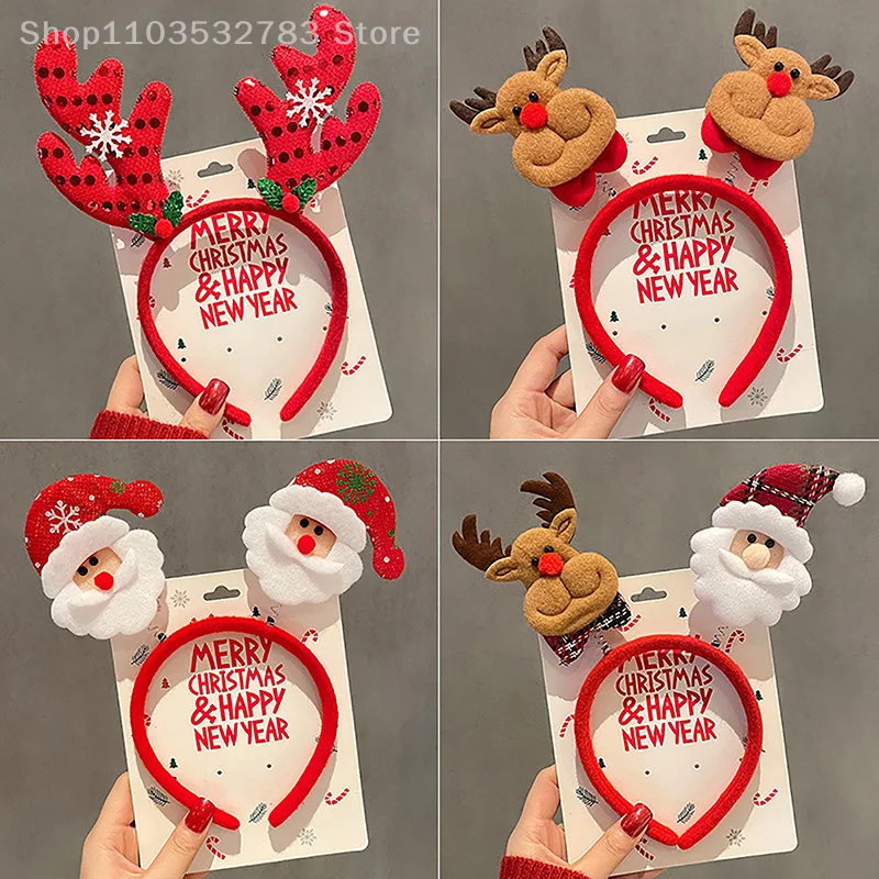 Christmas Headband Cartoon Santa Claus Snowman Elk Hair Band Happy New Year Merry Christmas Headwear