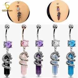 Retro Dragon Wrap Crystal Stone Dangle Belly Button Rings 14G 6-14mm Medical Titanium Steel Navel Piercing Women Body Jewelry