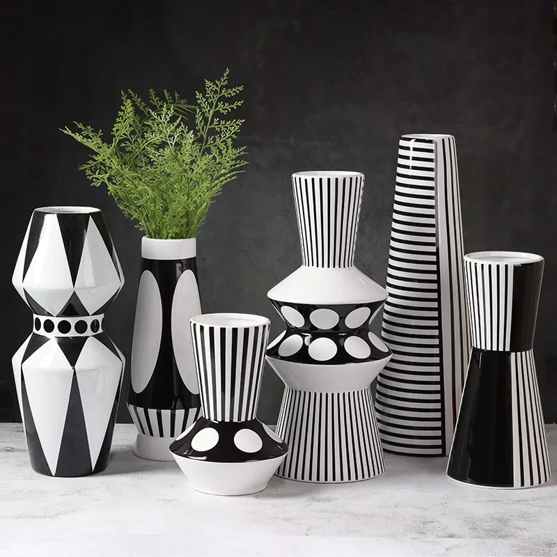 

Simple Modern Black White Ceramic Vase Flower Arrangement Container Irregular Geometric Vase Living Room Countertop Decoration