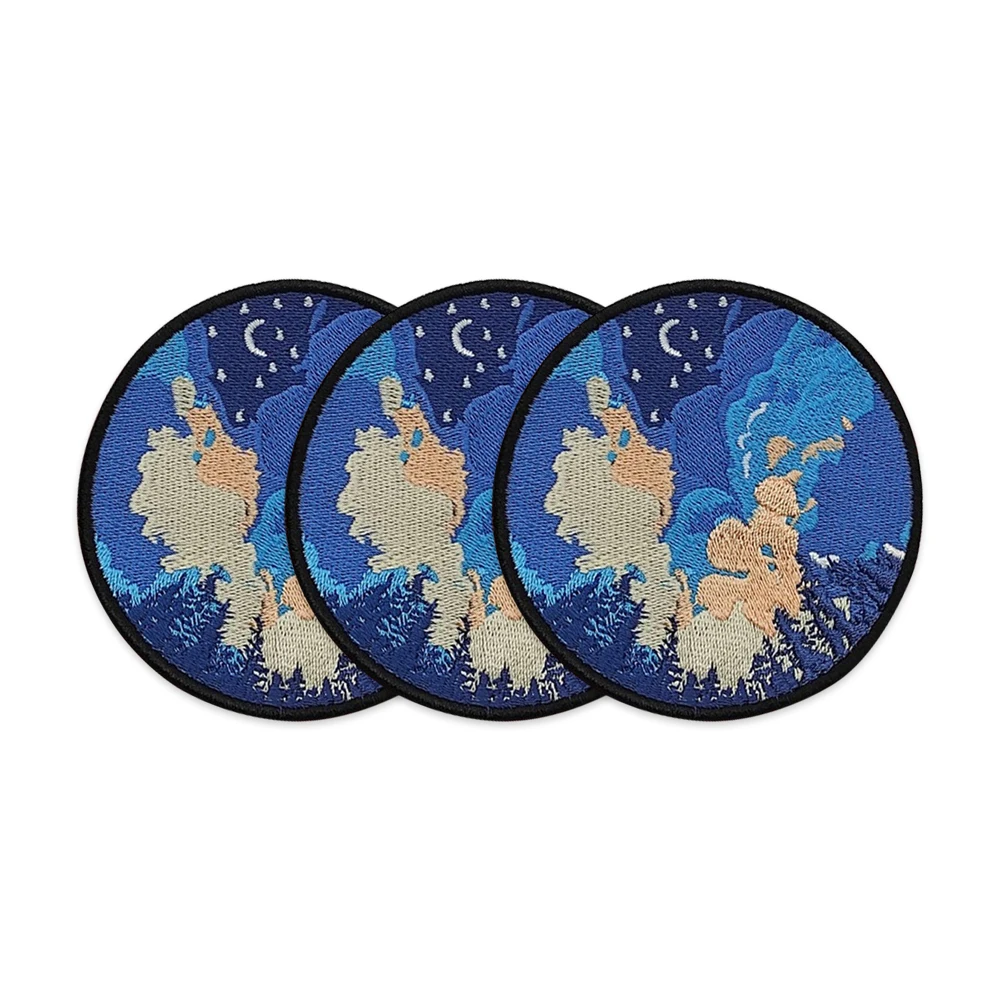 Tranquil Froest Night Sky Embroidered Pactches Iron on Embroidery Badges Changing Clouds Moon Stars Accessories for Cloth Jacket