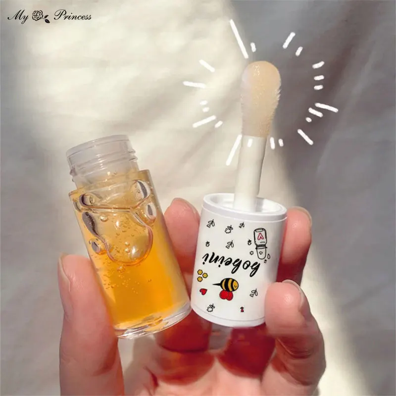 Peach Milk Honey Lip Oil Relieves Dry Moisturizing Lip Gloss Fades Lip Lines Water Light Lips Big Brush Head Korean Cute Makeup