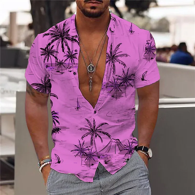 2024 Coconut Tree Shirts For Men 3d Printed Men\'s Hawaiian Shirt Beach 5xl Short Sleeve Fashion Tops Tee Shirt Man Blouse Camisa