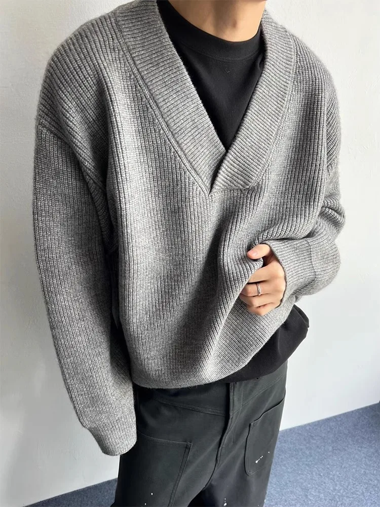 

Американский ретро свитер с v-образным вырезом, мужской осенне-зимний свободный повседневный верхняя одежда для пар, трикотажная одежда с высоким чувством, удобное дышащее...