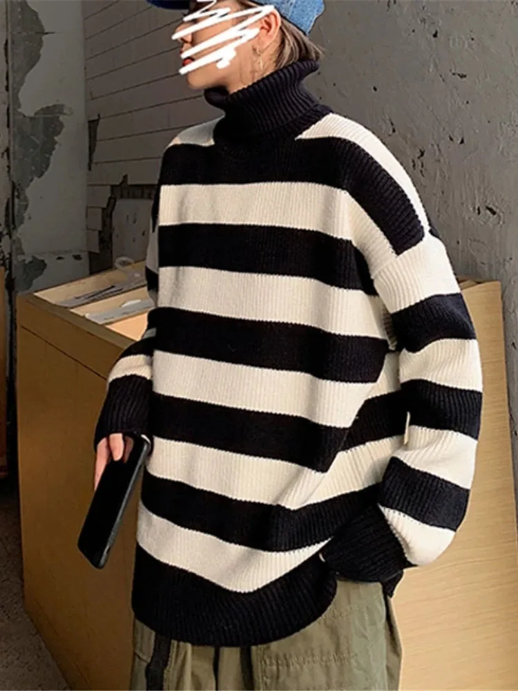 Women Sweater Winter Pullovers Woman Striped Sweater Casual Jumper Oversize Couple Harajuku Shirt Warm Pullover Sueter De Mujer