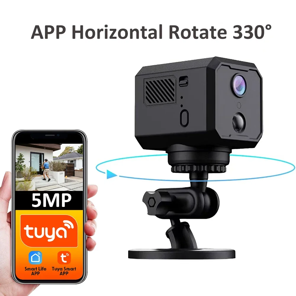 

Mini 5MP Horizontal Rotate Tuya Smart WiFi Rechargeable Battery Pan Night Vision Motion Tracking CCTV Security Network IP Camera