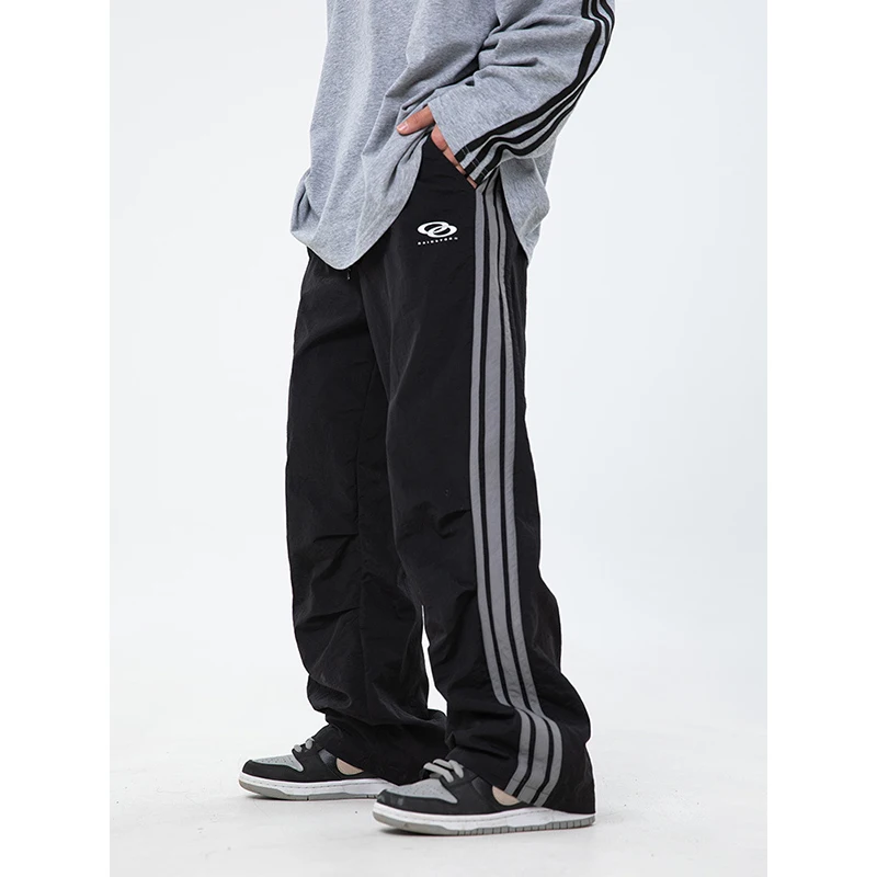 

Trendy Side Stripe Sports Casual Pants for Men's Spring Summer New Japanese Loose Pants with Printed Straight Leg Pants