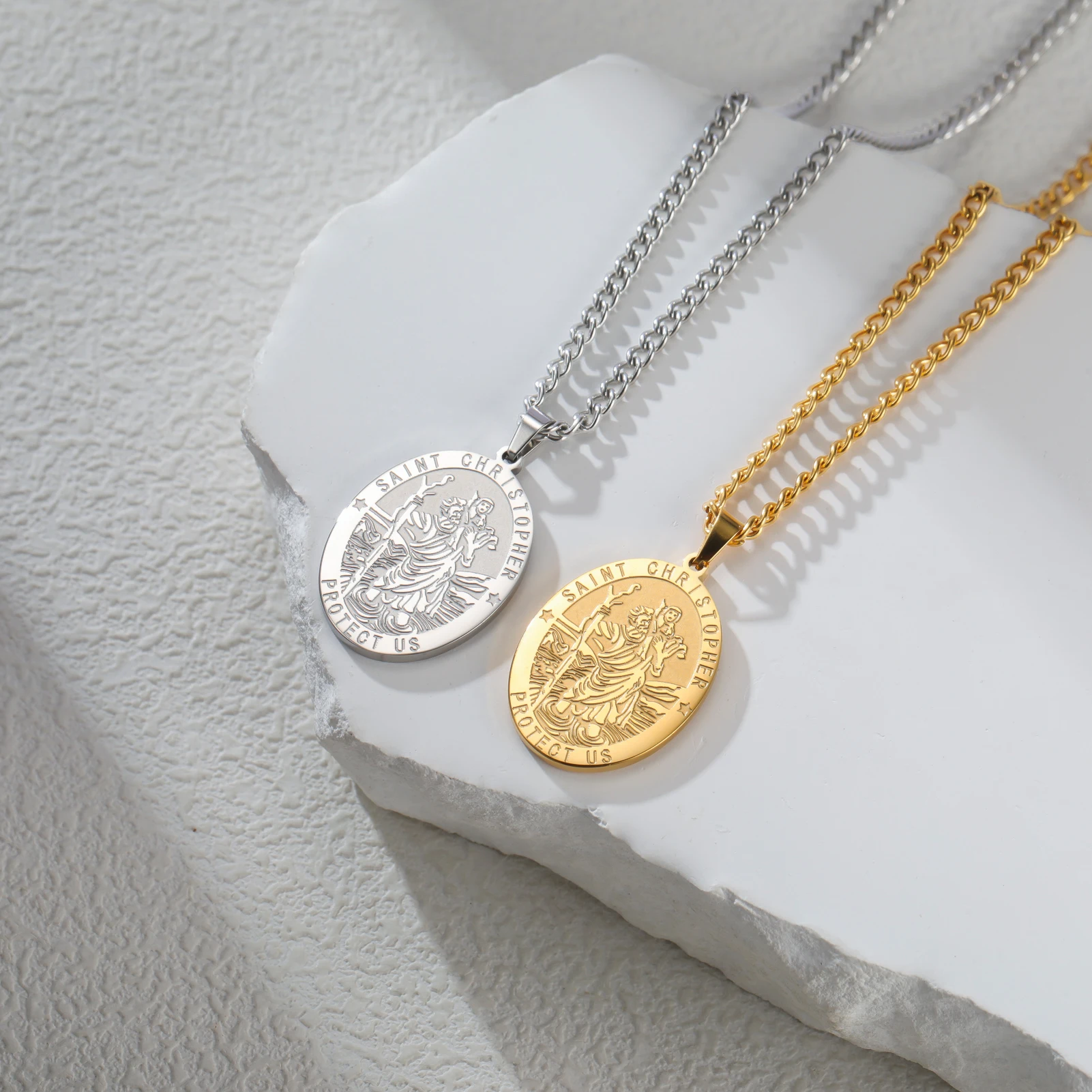 Sipuris سانت كريستوفر الصليب ميدالية قلادة الفولاذ المقاوم للصدأ رئيس الملائكة القديسين حماية تميمة القلائد مجوهرات هدايا