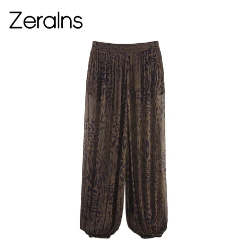 ZERAINS otoño nueva ropa de mujer estilo europeo y americano temperamento casual suelto simple estampado animal pantalones linterna