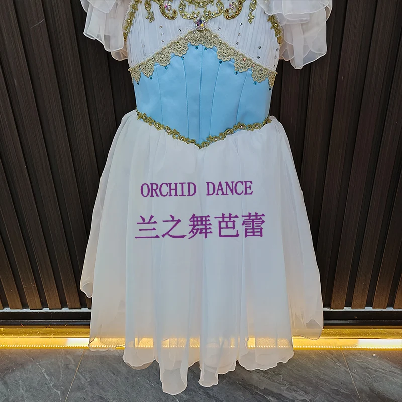 BT2507110 haute qualité taille personnalisée enfants filles Ballet danse Performance porter Gilsay bleu longue robe Tutu romantique