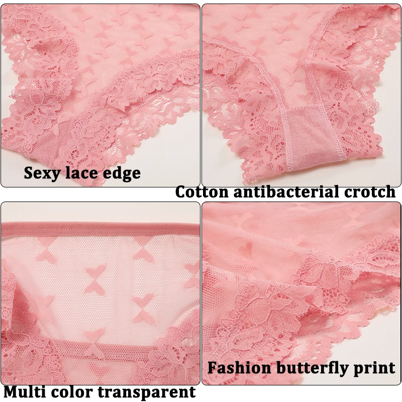 3Pcs Lace Brazilian pants For Women Low Rise Soft Intimates Transparent Thong Sexy Panties Ladies Comfortable Underpants Girls