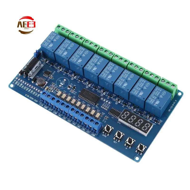 AEE3-Dc 8V-36V 8-Channel Module Relay Interface Board Module With Light Couple Red Display