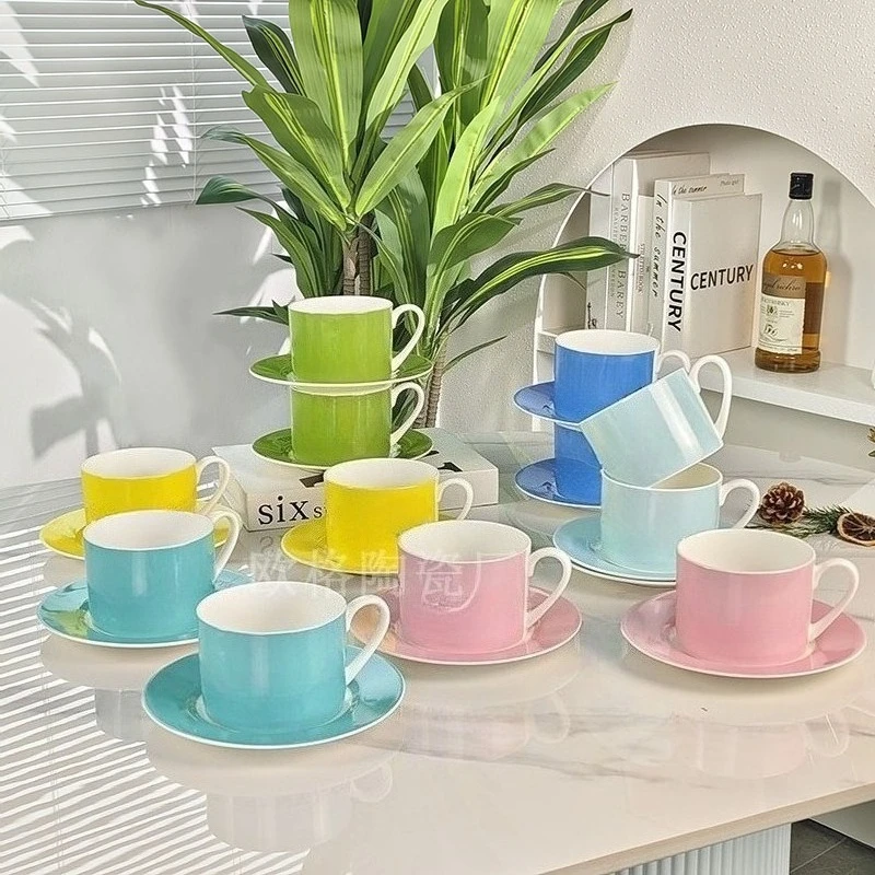 

Exquisite Solid Color Bone China Coffee Cup Saucer Minimalist Afternoon Tea Mug Creative Home Tableware Ideal Festival Gift