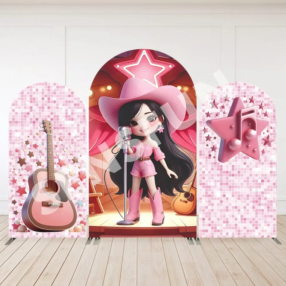 

2-Sided Western Cowgirl Birthday Arch Cover Backdrop Music Pink Guitar theme Arch Photo Background Banner Photobooth