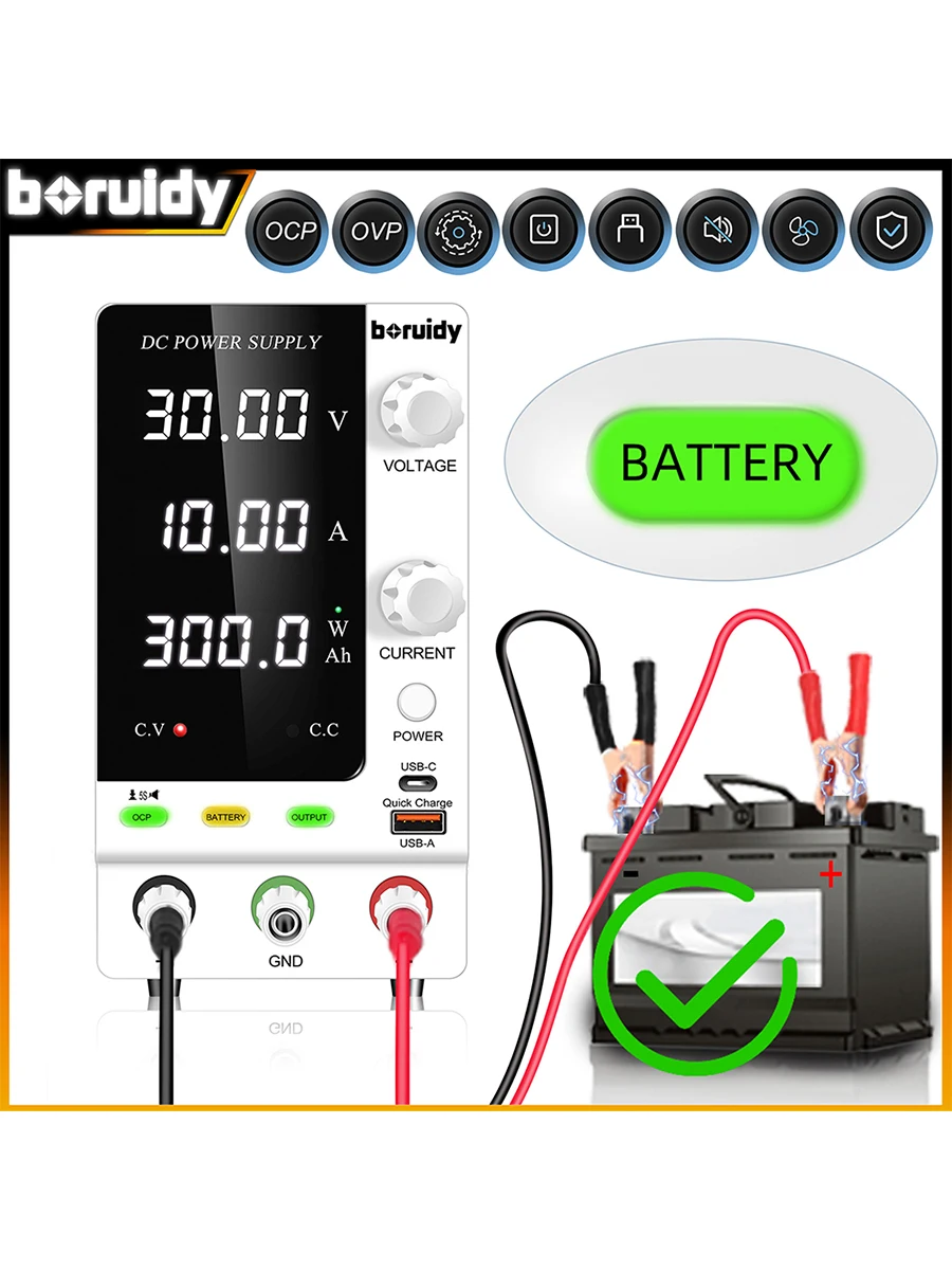 Boruidy Stabilisierte Labor-Stromversorgung zum Laden von Batterien, 120V 3A 360W LiFePO4 Nickel-Metall-Lithium-Ionen-Hydrid-Batterieladegerät, Labor-Gleichstromversorgung Einstellbar 12V 24V 30V 48V