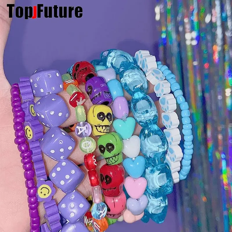 Women Gothic Lolita Dopamine Girl Jewelry INS Spicy Girl Y2K Candy Fluorescent Star Heart Accessories Bracelet Bracelets