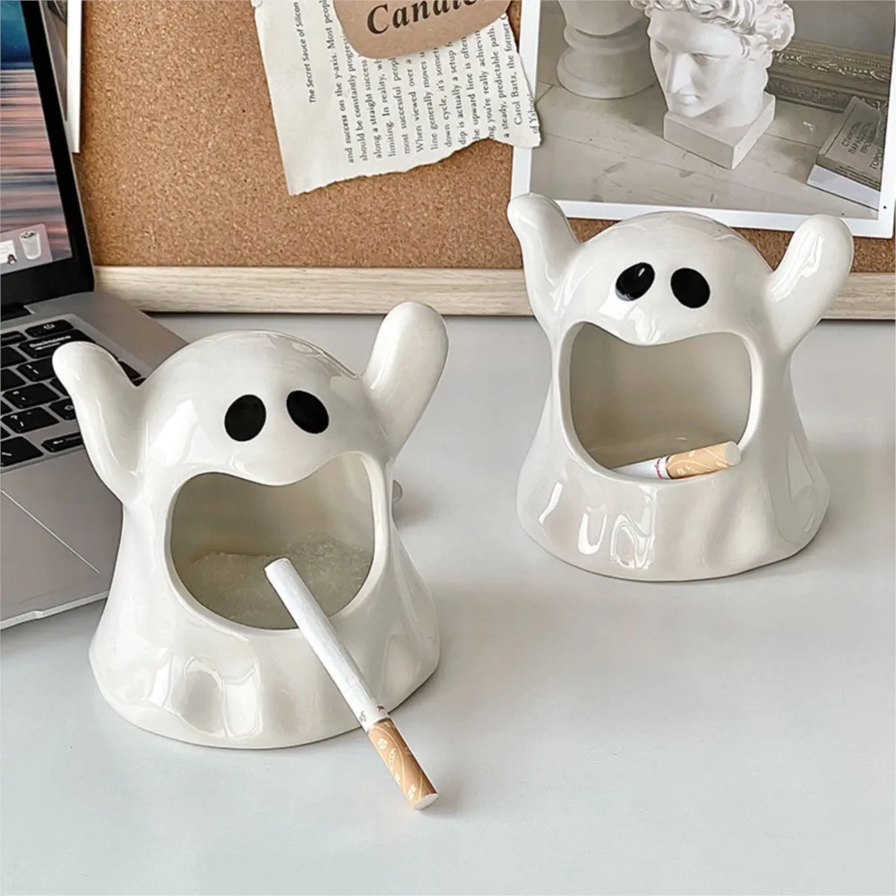 Creative Cute Ceramic Flower Pot Vase Halloween Amusing Ghost Ashtray Handicraft Ornaments Home Decoration Accessories