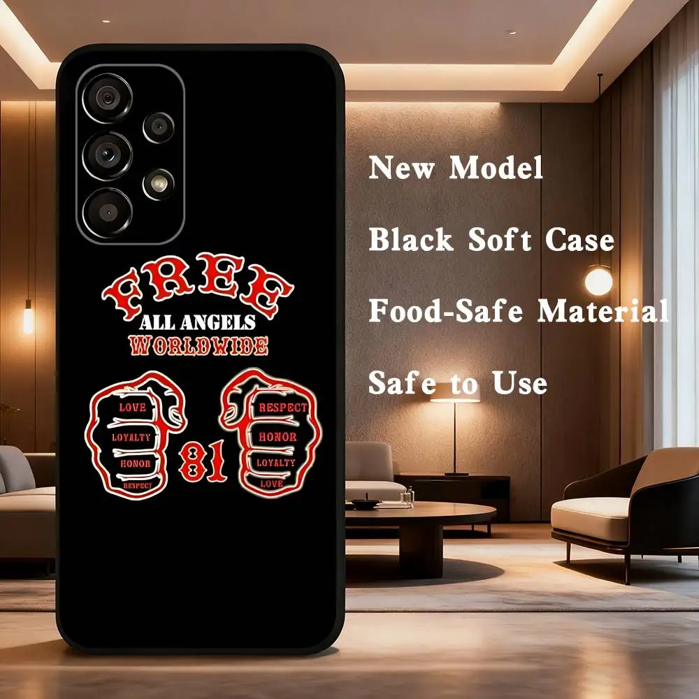 Hells Angels M-Motorcycle 81 電話ケース Samsung Galaxy A73、31、32、72、41、53、52、71、22、5G、Note、J7、8、9 ソフトブラックカバー用