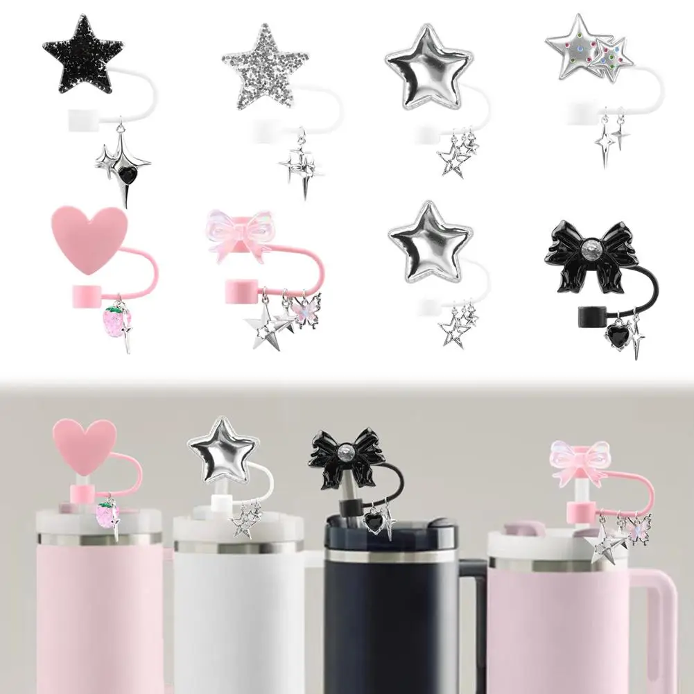 NEW Straw Cover Cap for stanley Cup Accessories Cute Stars 4PCS Toppers For Tumblers, 10mm Silicone Straw Covers for stanle V5L2