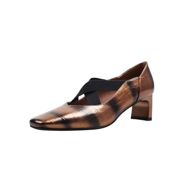 

Woman Vintage Shoes Ladies Pumps on Heel 5 Cm Genuine Leather Strange Heels Square Toe Dress Basic Pumps Fashion Ballet Shoes
