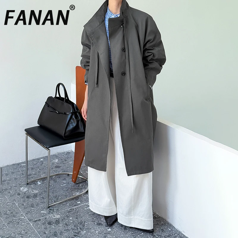 

FANAN элегантный дизайнерский плащ на шнуровке для женщин, однобортный офисный женский темпераментный длинный ветровка с воротником-стойкой, новинка осени